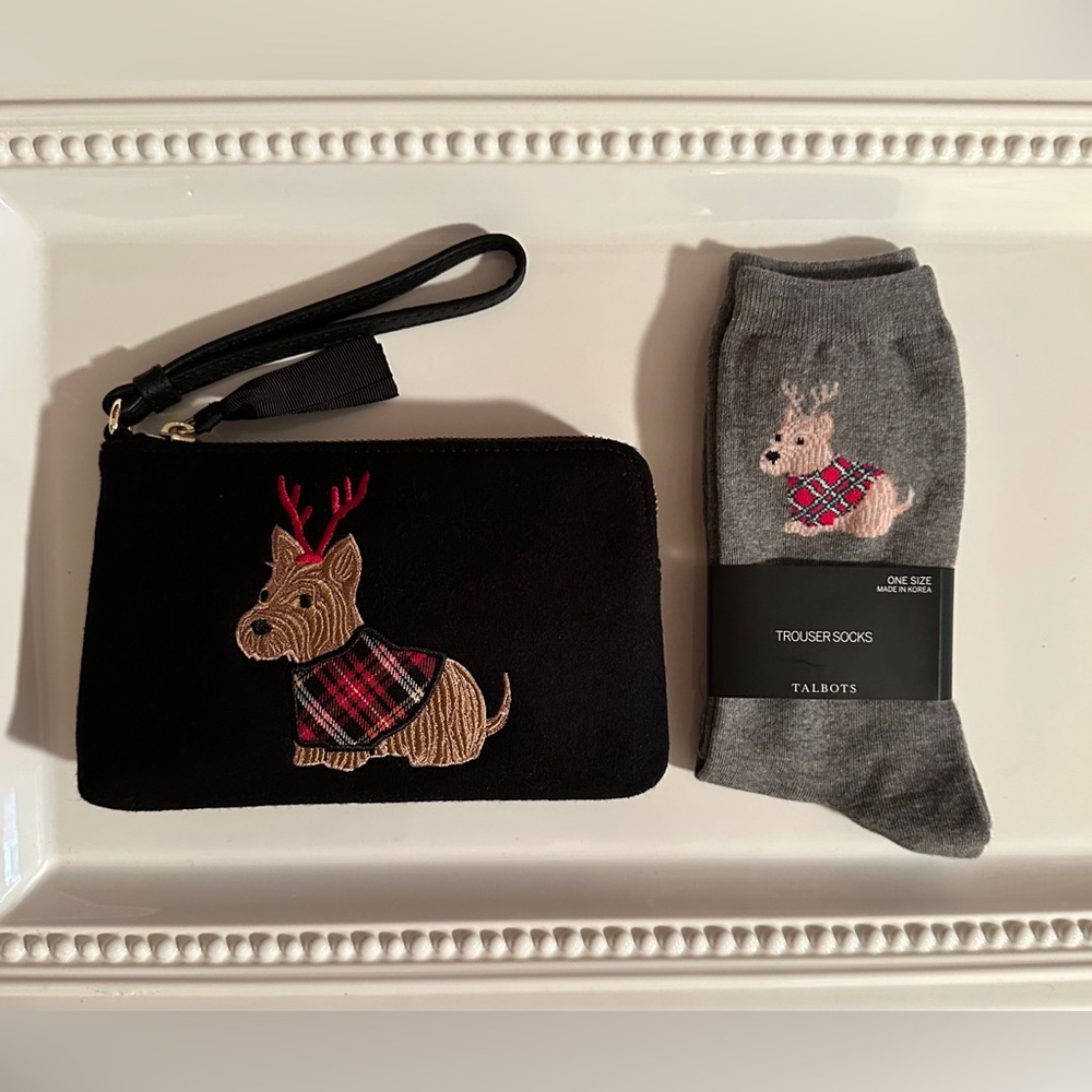 TALBOTS TERRIER WRISTLET AND TROUSER SOCKS SET